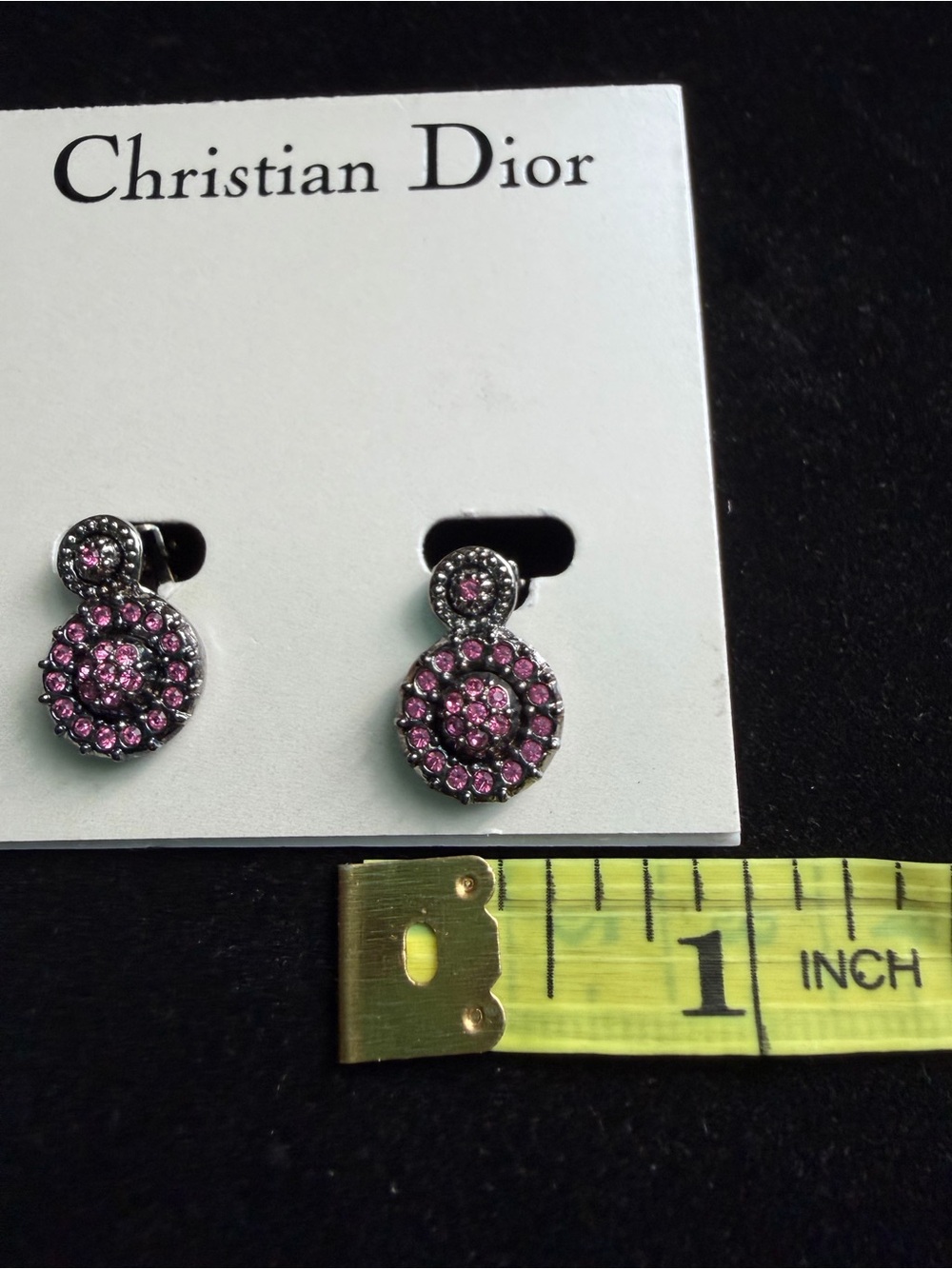 Vintage Christian Dior Pink Ruby Crystal Clip On Earrings Signed Dior - Picture 4 of 4